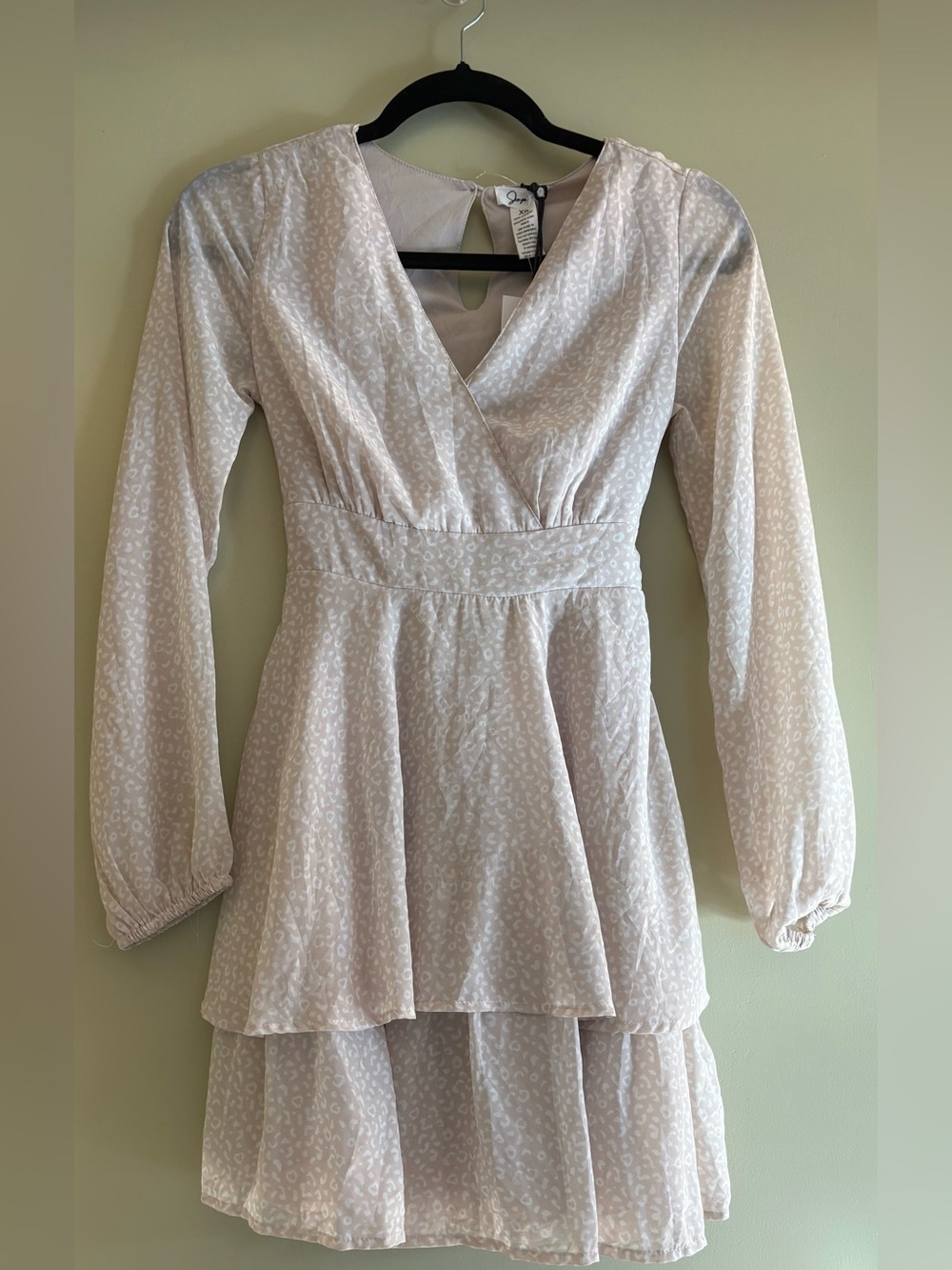 Japna Cream Printed Long-Sleeve Tiered Wrap Dress